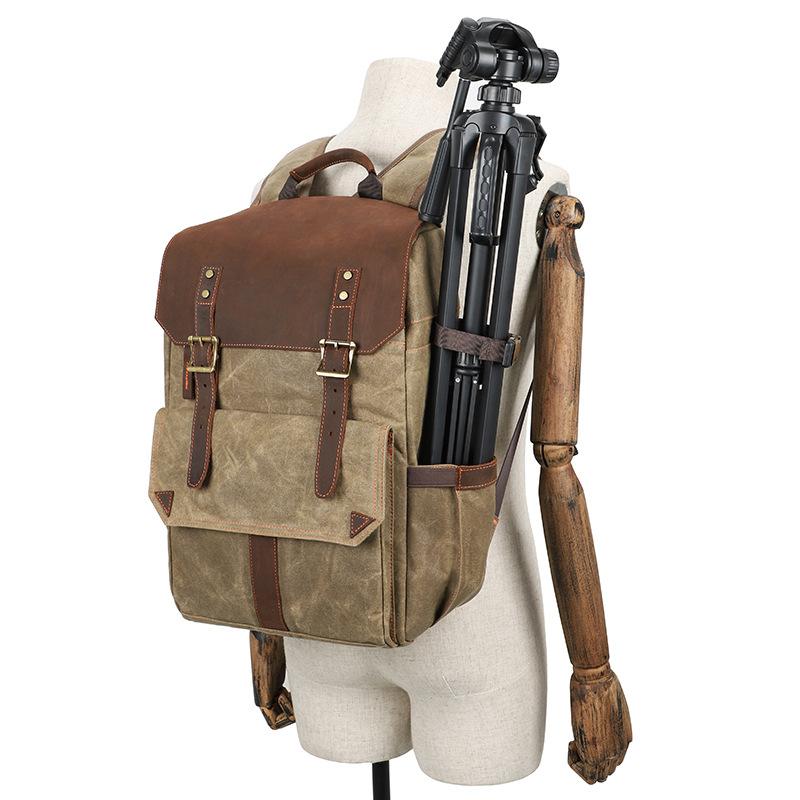 Thalen | Vintage Waxed Canvas and Leather Camera Backpack