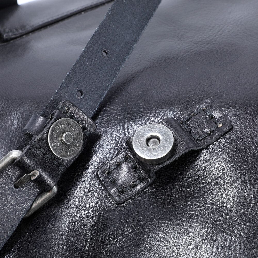Cael | Black Leather Backpack with Drawstring Closure