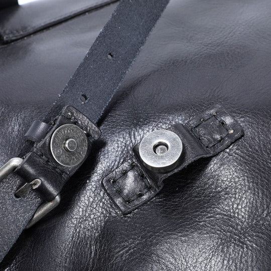 Cael | Black Leather Backpack with Drawstring Closure
