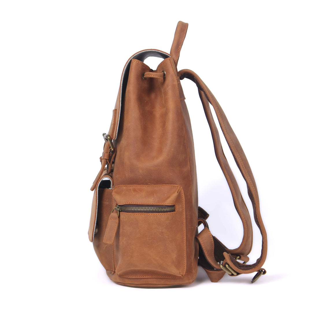 Lior | Vintage Leather Backpack with Drawstring Closure