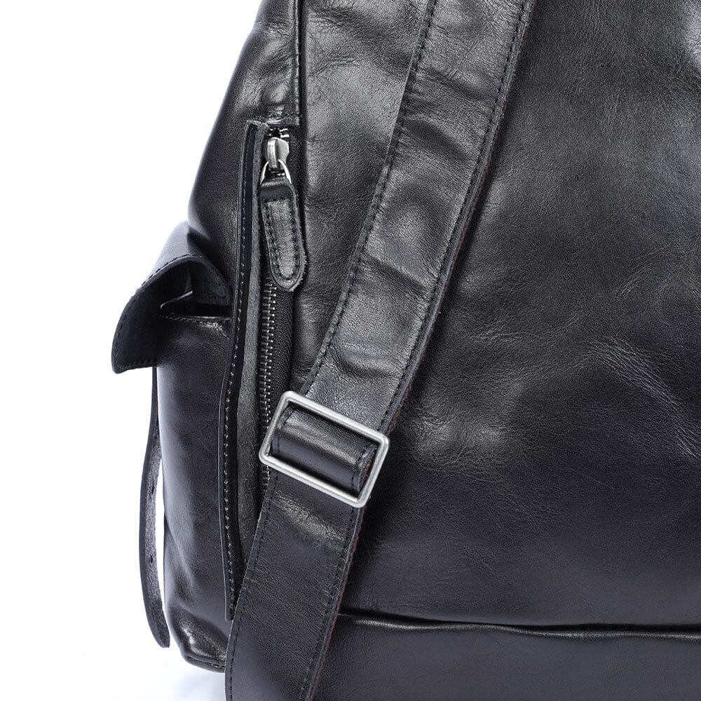Cael | Black Leather Backpack with Drawstring Closure