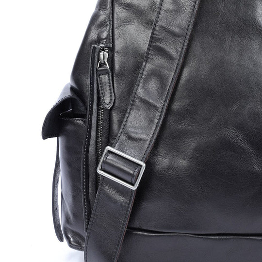 Cael | Black Leather Backpack with Drawstring Closure