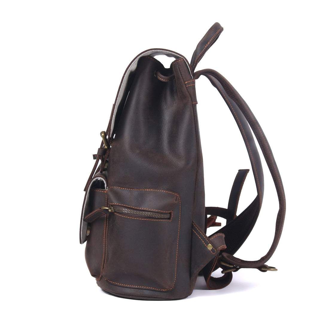 Lior | Vintage Leather Backpack with Drawstring Closure
