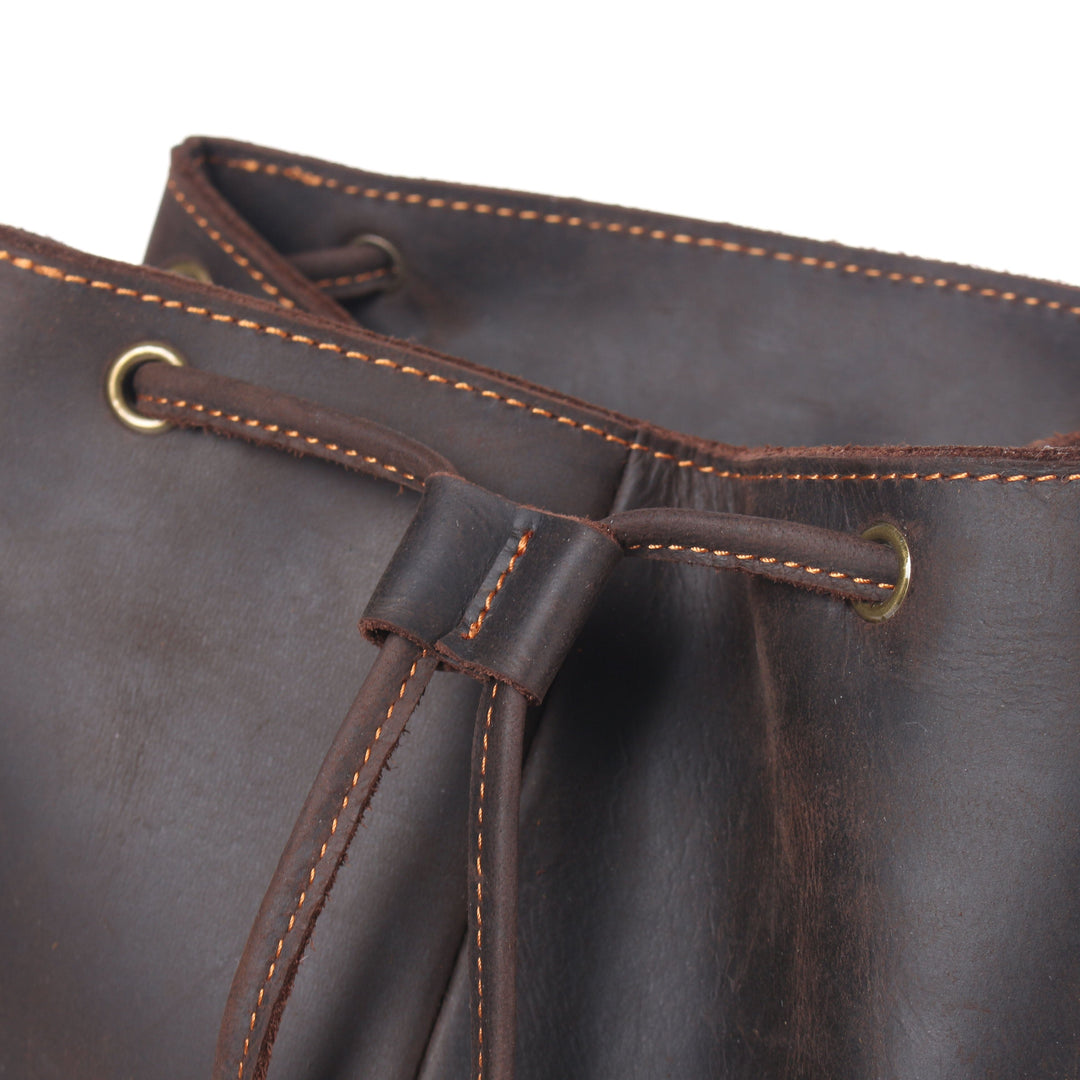 Lior | Vintage Leather Backpack with Drawstring Closure