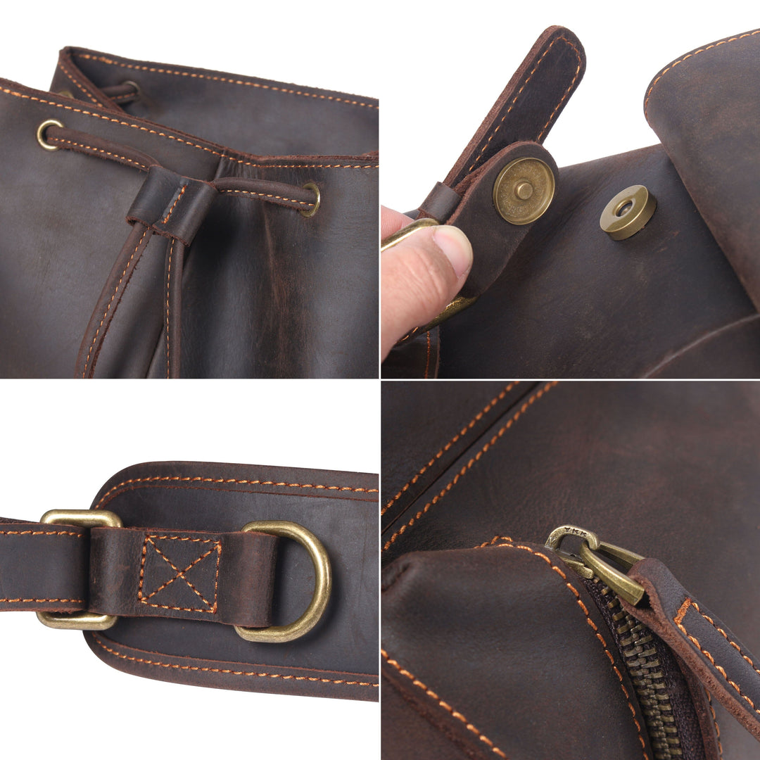 Lior | Vintage Leather Backpack with Drawstring Closure