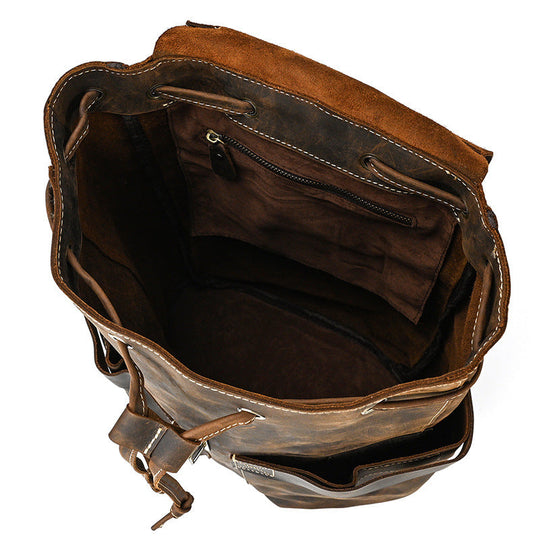 Mira | Vintage Leather Backpack with Drawstring Closure