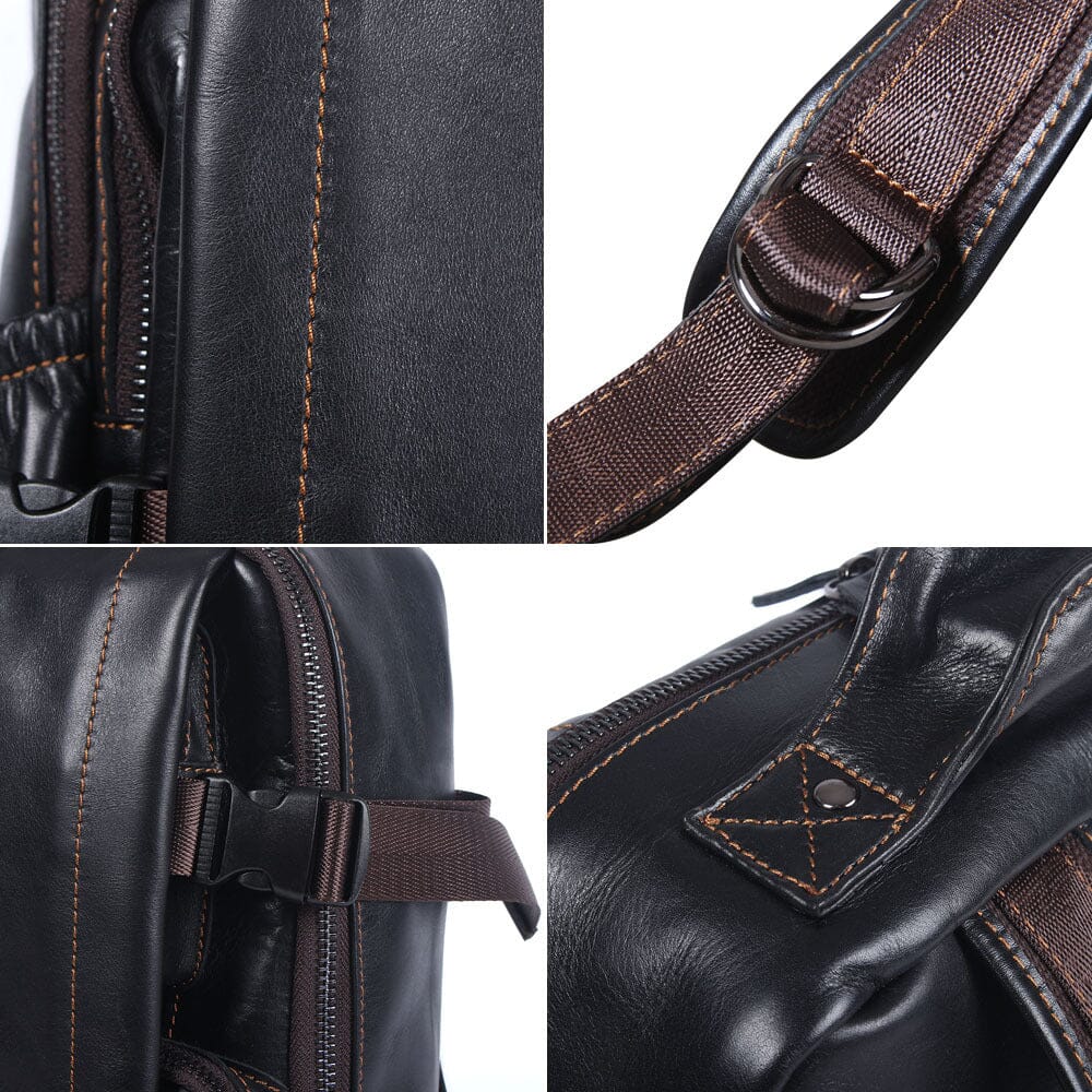 Theo | Black Leather Laptop Backpack