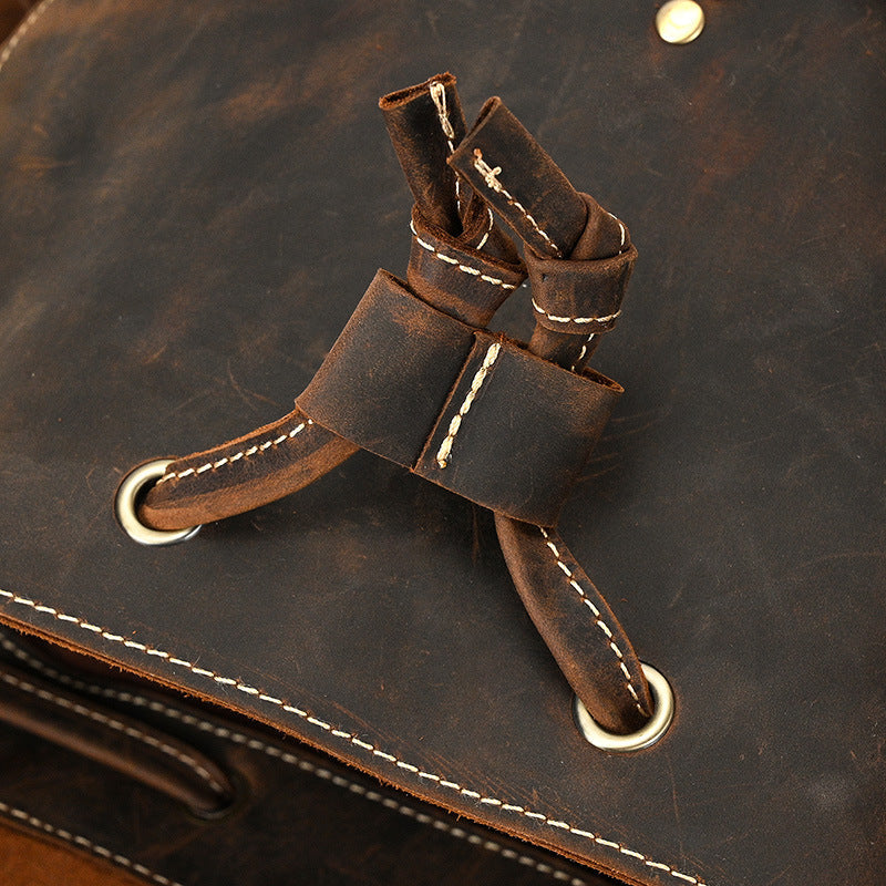 Mira | Vintage Leather Backpack with Drawstring Closure
