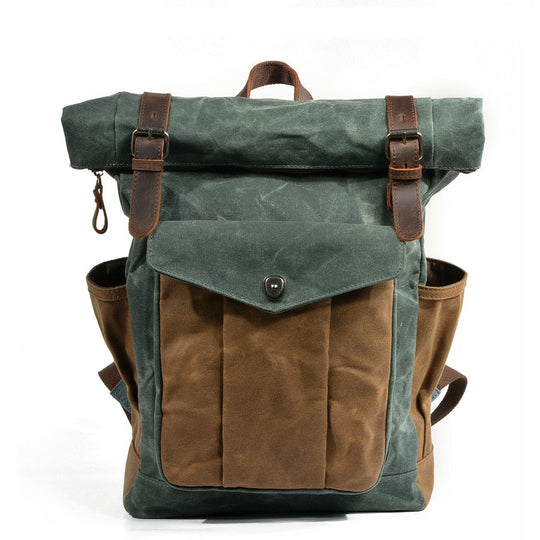 Eira | Vintage Backpack in Waxed Canvas with Roll Top Closure