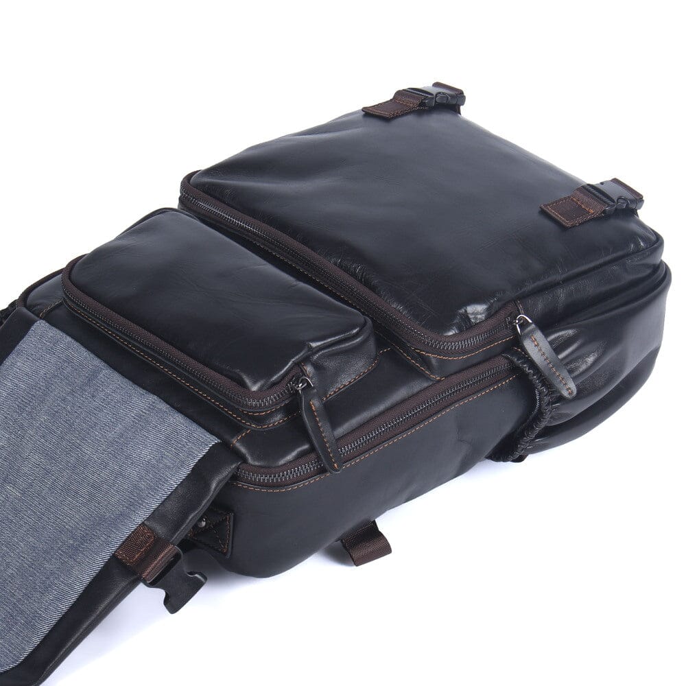 Theo | Black Leather Laptop Backpack