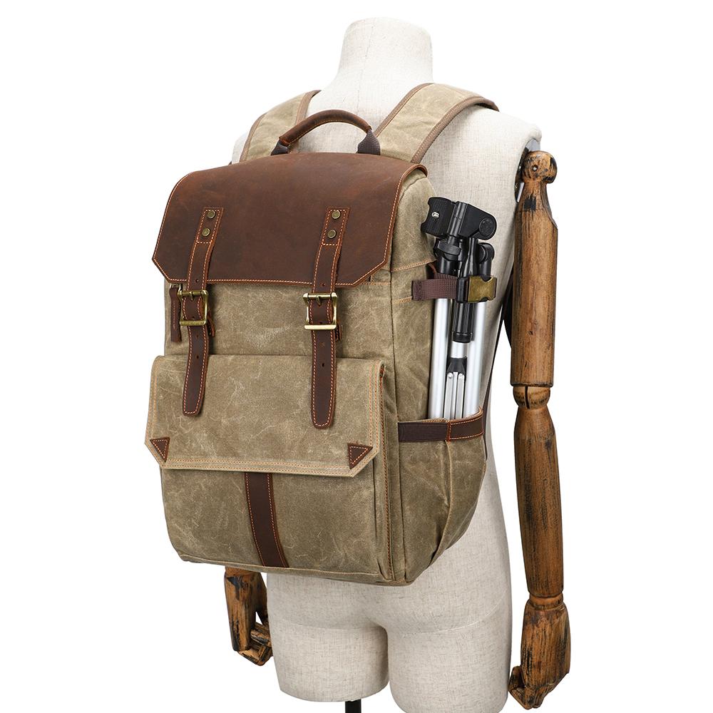 Thalen | Vintage Waxed Canvas and Leather Camera Backpack