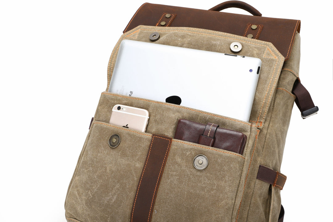 Thalen | Vintage Waxed Canvas and Leather Camera Backpack