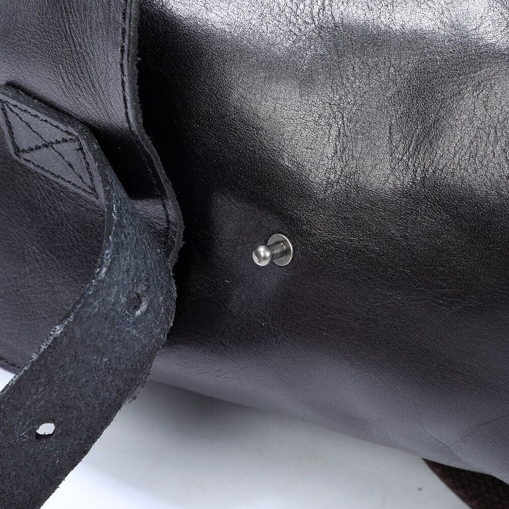 Cael | Black Leather Backpack with Drawstring Closure
