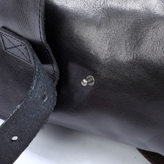 Cael | Black Leather Backpack with Drawstring Closure
