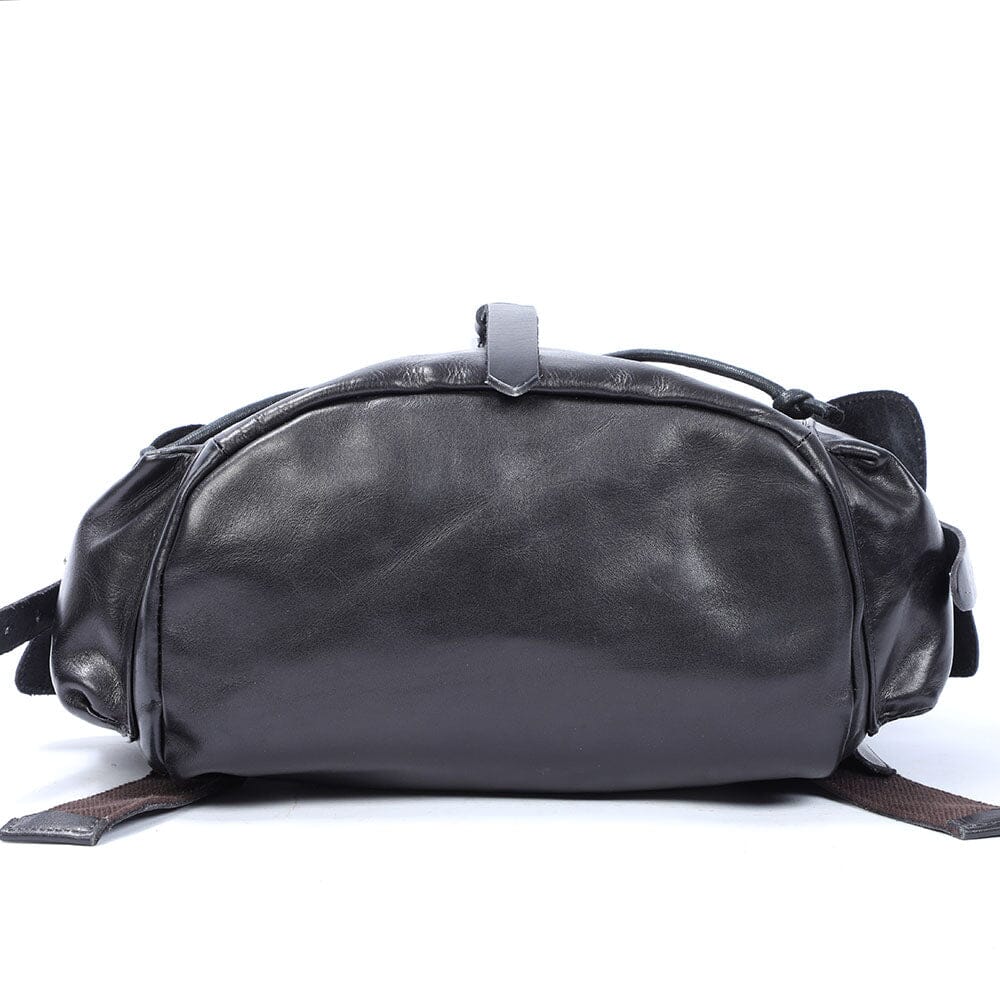 Cael | Black Leather Backpack with Drawstring Closure
