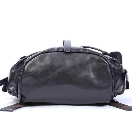 Cael | Black Leather Backpack with Drawstring Closure