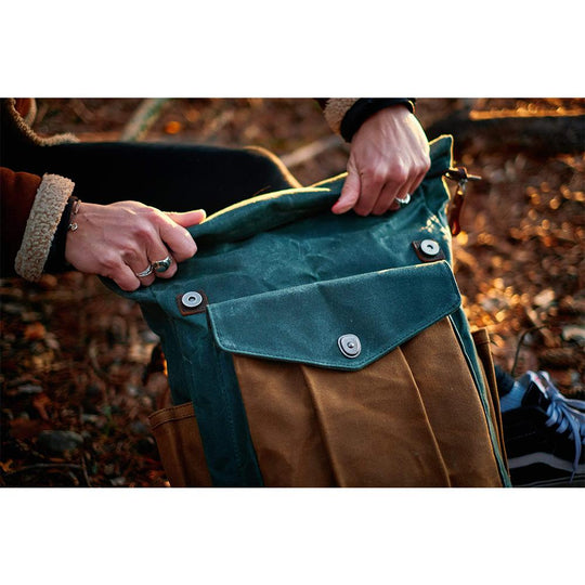 Eira | Vintage Backpack in Waxed Canvas with Roll Top Closure
