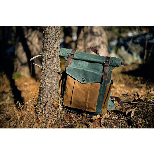 Eira | Vintage Backpack in Waxed Canvas with Roll Top Closure