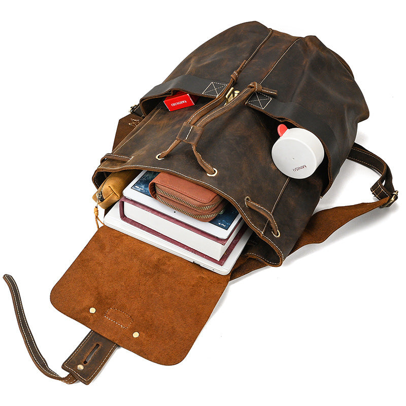 Mira | Vintage Leather Backpack with Drawstring Closure
